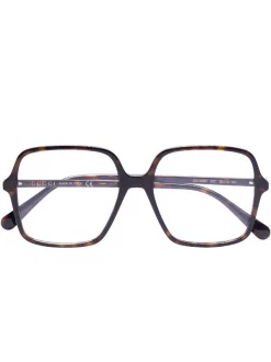 Gucci Eyewear 002 53 HAVANA-HAVANA-TRANSPARENT Lunettes De Vue GG à Monture Carrée Femme