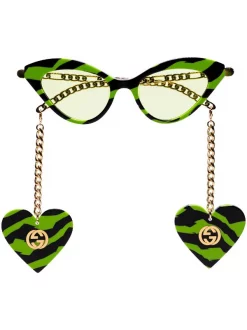 ( Nouvelle Collection ) Gucci Eyewear 006 52 GREEN-GOLD-GREEN Lunettes De Soleil à Monture Papillon Femme