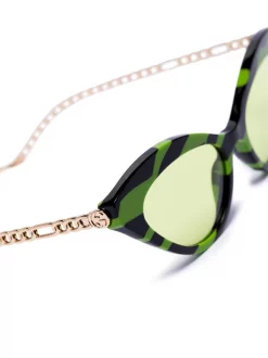 ( Nouvelle Collection ) Gucci Eyewear 006 52 GREEN-GOLD-GREEN Lunettes De Soleil à Monture Papillon Femme -Gucci Eyewear Soldes 2022 17347808 38366122 600
