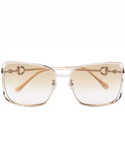 ( Nouvelle Collection ) Gucci Eyewear Lunettes De Soleil Horsebit à Monture Oversize 004 61 GOLD-GOLD-BROWN