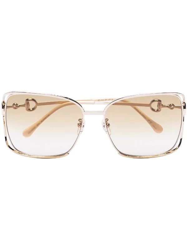 ( Nouvelle Collection ) Gucci Eyewear Lunettes De Soleil Horsebit à Monture Oversize 004 61 GOLD-GOLD-BROWN 1 ( Nouvelle Collection ) Gucci Eyewear Lunettes De Soleil Horsebit à Monture Oversize 004 61 GOLD-GOLD-BROWN