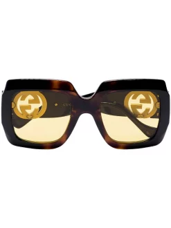 ( Nouvelle Collection ) Gucci Eyewear 004 54 HAVANA-BLACK-YELLOW Lunettes De Soleil à Monture Oversize Femme