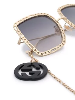 Gucci Eyewear 002 GOLD GOLD GREY Lunettes De Soleil à Monture Carrée Homme -Gucci Eyewear Soldes 2022 17419578 36066847 600