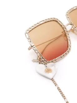 Gucci Eyewear Lunettes De Soleil à Monture Carrée 001 GOLD GOLD YELLOW -Gucci Eyewear Soldes 2022 17419580 36474457 600