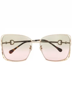 Gucci Eyewear 001 GOLD Lunettes De Soleil à Monture Carrée Femme