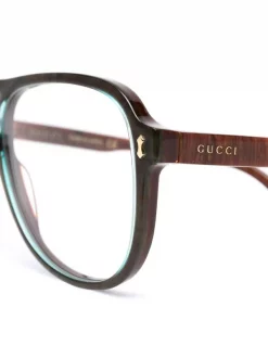 Gucci Eyewear 003 GREEN BROWN Lunettes De Vue à Monture Oversize Homme -Gucci Eyewear Soldes 2022 17437160 36121426 600