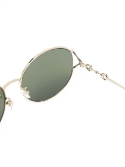 Gucci Eyewear Lunettes De Soleil à Monture Ovale 002 GOLD GOLD GREEN -Gucci Eyewear Soldes 2022 17491487 36261496 600