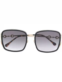 Gucci Eyewear 001 BLACK GOLD GREY Lunettes De Soleil à Monture Carrée Femme
