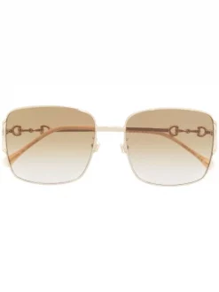 Gucci Eyewear 004 GOLD GOLD BROWN Lunettes De Soleil à Monture Carrée Femme