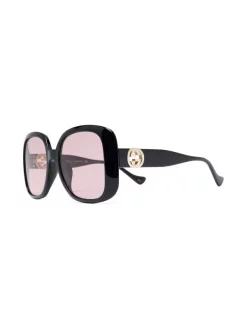Gucci Eyewear 002 BLACK BLACK PINK Lunettes De Soleil à Monture Oversize Femme