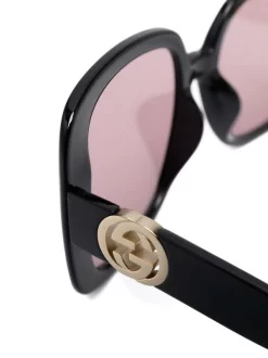 Gucci Eyewear 002 BLACK BLACK PINK Lunettes De Soleil à Monture Oversize Femme -Gucci Eyewear Soldes 2022 17492809 36348886 600