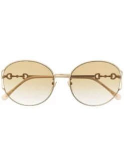 Gucci Eyewear Lunettes De Soleil à Monture Ronde 004 GOLD GOLD BROWN