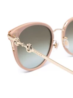 ( Nouvelle Collection ) Gucci Eyewear 002 PINK GOLD Lunettes De Soleil Horsebit à Monture Ronde Femme -Gucci Eyewear Soldes 2022 17548695 36453185 600