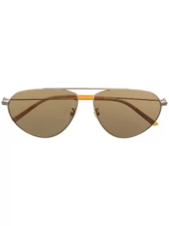 ( Nouvelle Collection ) Gucci Eyewear Lunettes De Soleil à Monture Aviateur 002 GOLD GOLD BROWN