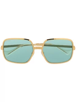 ( Nouvelle Collection ) Gucci Eyewear Lunettes De Soleil à Monture Carrée Oversize 002 GOLD GOLD GREEN