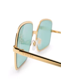 ( Nouvelle Collection ) Gucci Eyewear Lunettes De Soleil à Monture Carrée Oversize 002 GOLD GOLD GREEN -Gucci Eyewear Soldes 2022 17800264 37442723 600