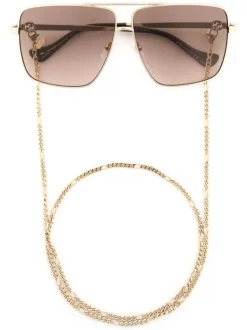( Nouvelle Collection ) Gucci Eyewear 002 GOLD GOLD BROWN Lunettes De Soleil à Monture Carrée Oversize Femme