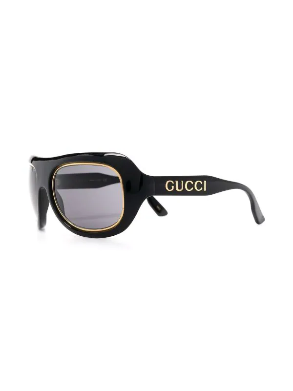 ( Nouvelle Collection ) Gucci Eyewear Lunettes De Soleil à Monture Oversize 001 BLACK BLACK GREY 2 ( Nouvelle Collection ) Gucci Eyewear Lunettes De Soleil à Monture Oversize 001 BLACK BLACK GREY – Image 2