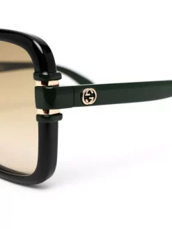 ( Nouvelle Collection ) Gucci Eyewear 003 GREEN BLACK Lunettes De Soleil à Monture Oversize Femme -Gucci Eyewear Soldes 2022 17964464 38294479 600