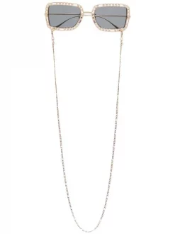 ( Nouvelle Collection ) Gucci Eyewear Lunettes De Soleil à Monture Carrée 001 GOLD GOLD GREY