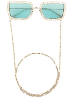 ( Nouvelle Collection ) Gucci Eyewear Lunettes De Soleil à Monture Chaînes Femme