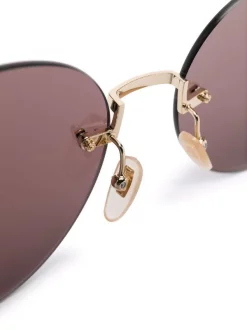 ( Nouvelle Collection ) Gucci Eyewear 008 GOLD GOLD BROWN Lunettes De Soleil à Monture Ronde Femme -Gucci Eyewear Soldes 2022 17965775 38188995 600