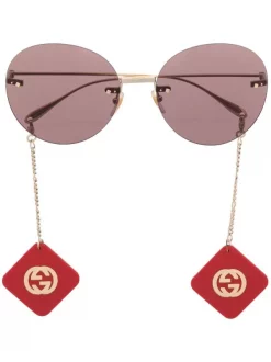 ( Nouvelle Collection ) Gucci Eyewear 008 GOLD GOLD BROWN Lunettes De Soleil à Monture Ronde Femme