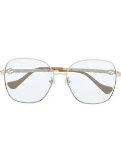 ( Nouvelle Collection ) Gucci Eyewear Lunettes De Soleil Teintées à Monture Carrée 004 GOLD GOLD LIGHT BLUE