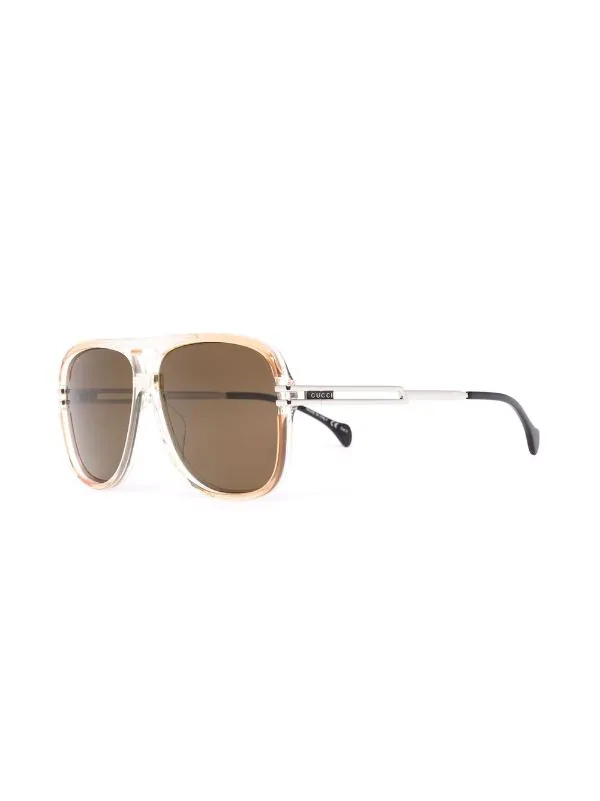 ( Nouvelle Collection ) Gucci Eyewear 002 BEIGE/ SILVER Lunettes De Soleil Tintées à Monture Aviateur Homme 2 ( Nouvelle Collection ) Gucci Eyewear 002 BEIGE/ SILVER Lunettes De Soleil Tintées à Monture Aviateur Homme – Image 2