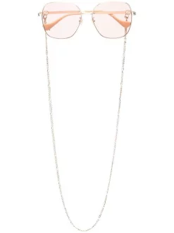 ( Nouvelle Collection ) Gucci Eyewear 003 GOLD GOLD ORANGE Lunettes De Soleil à Monture Ronde Oversize Femme