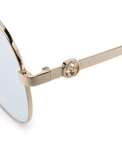 ( Nouvelle Collection ) Gucci Eyewear 004 GOLD GOLD LIGHT BLUE Lunettes De Soleil à Monture Ronde Oversize Femme -Gucci Eyewear Soldes 2022 18019243 38551336 600