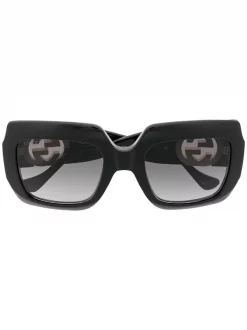 ( Nouvelle Collection ) Gucci Eyewear Lunettes De Soleil Chain à Monture Carrée Oversize Black-black-grey