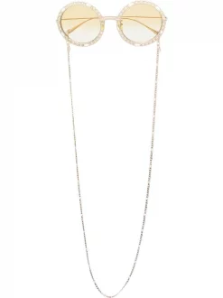 ( Nouvelle Collection ) Gucci Eyewear 001 GOLD GOLD YELLOW Lunettes De Soleil à Monture Ronde Femme