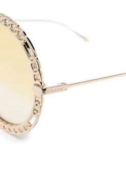 ( Nouvelle Collection ) Gucci Eyewear 001 GOLD GOLD YELLOW Lunettes De Soleil à Monture Ronde Femme -Gucci Eyewear Soldes 2022 18148047 39528797 600