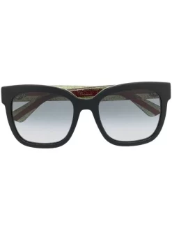 ( Nouvelle Collection ) Gucci Eyewear 002 BLACK GREEN GREY Lunettes De Soleil à Monture Oversize Femme
