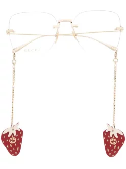 ( Nouvelle Collection ) Gucci Eyewear Lunettes De Vue Ă Breloques Fraises 003 GOLD