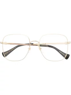 ( Nouvelle Collection ) Gucci Eyewear 001 GOLD BLACK Lunettes De Vue Métallique à Monture Oversize Femme